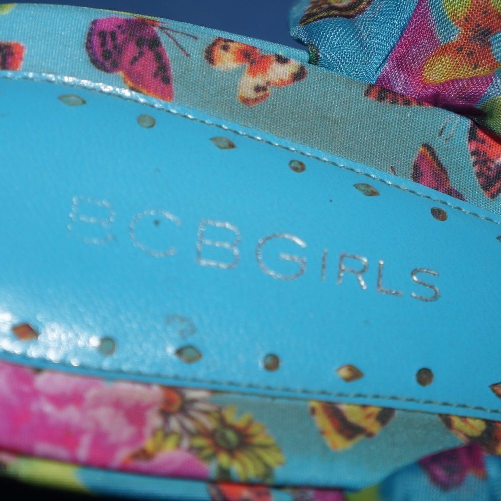 Womens Size 8.5 BCBgirls Blue Butterfly Wedges Tie on Straps - Picture 4 of 5